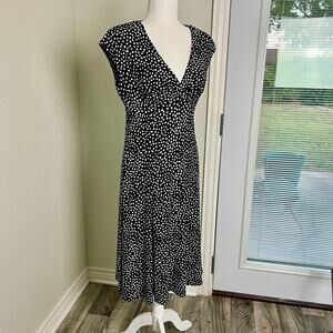 Chaps Black & White Polka Dot Cap Sleeve Retro Midi Dress Size Medium
